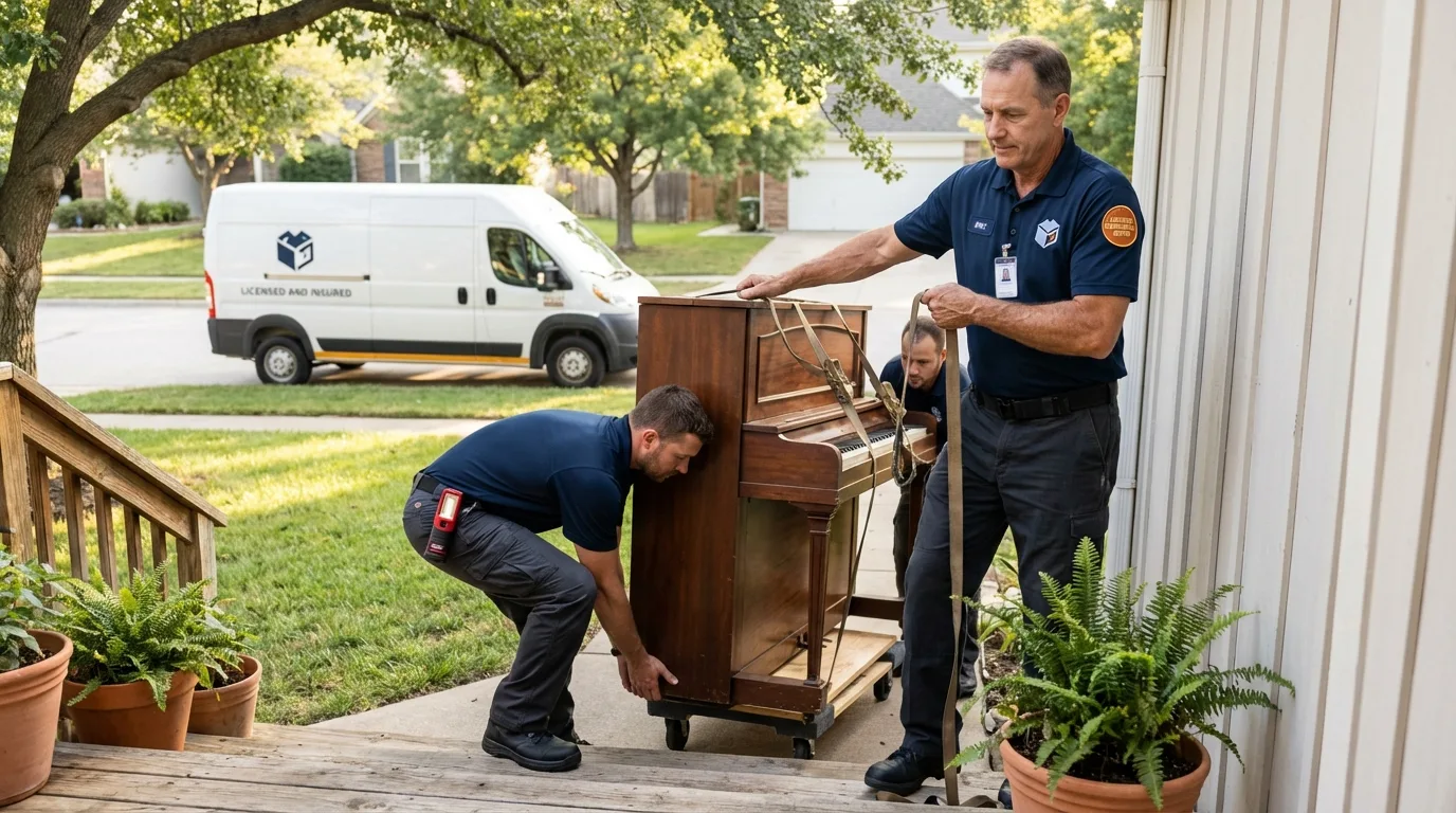 Licensed piano movers securing grand piano in Knoxville, GA