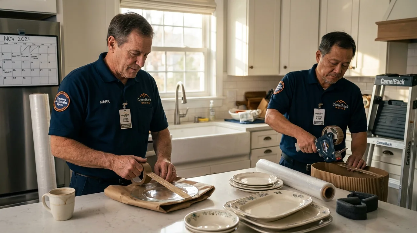 Professional crew packing kitchen dishware in Knoxville, GA